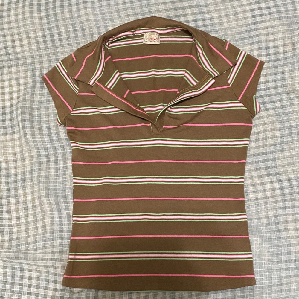 Elegant Brown and Pink Striped Women's Blouse